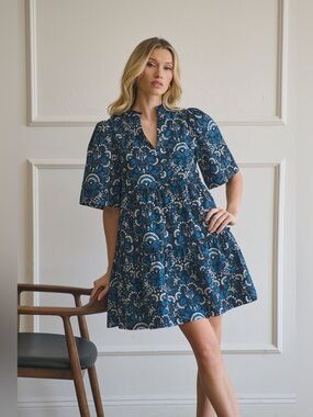 Sugarlips Curve Etta Floral Dixie Split Neck Shift Dress NWT Size 1X Cotton
